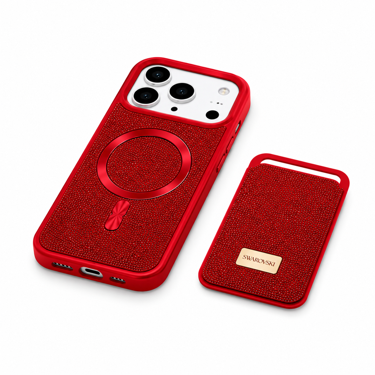 Kaeviq® Taşlı Swarowski Magsafe Cüzdanlı Yakut Kırmızısı
