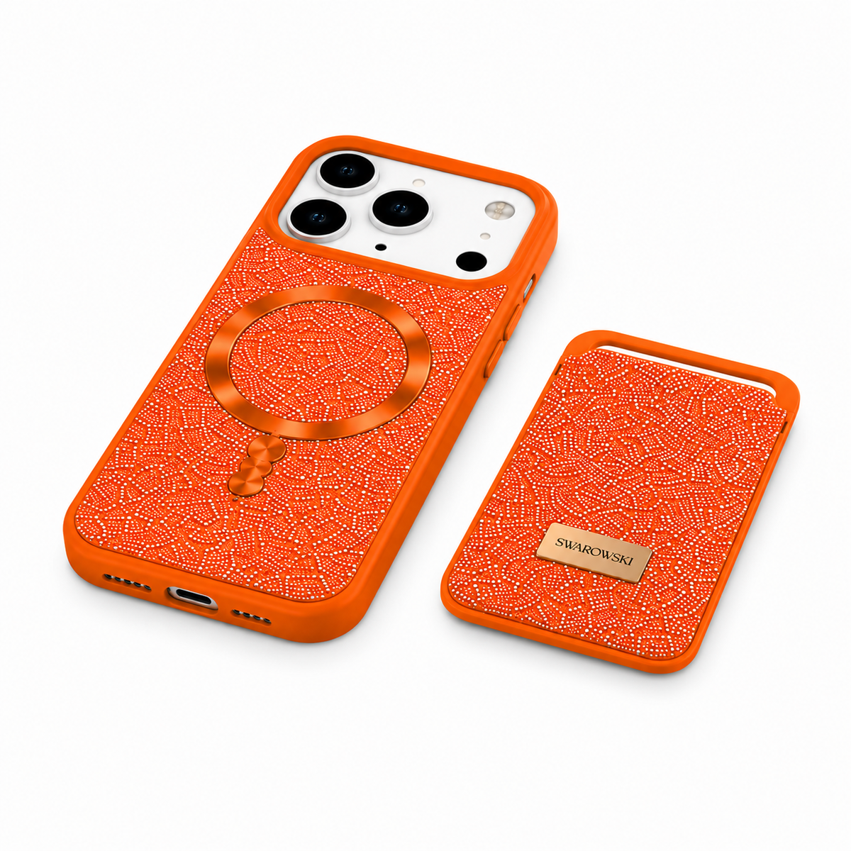 Kaeviq® Taşlı Swarowski Magsafe Cüzdanlı Turuncu