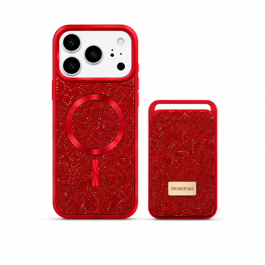 Kaeviq® Taşlı Swarowski Magsafe Cüzdanlı Yakut Kırmızısı