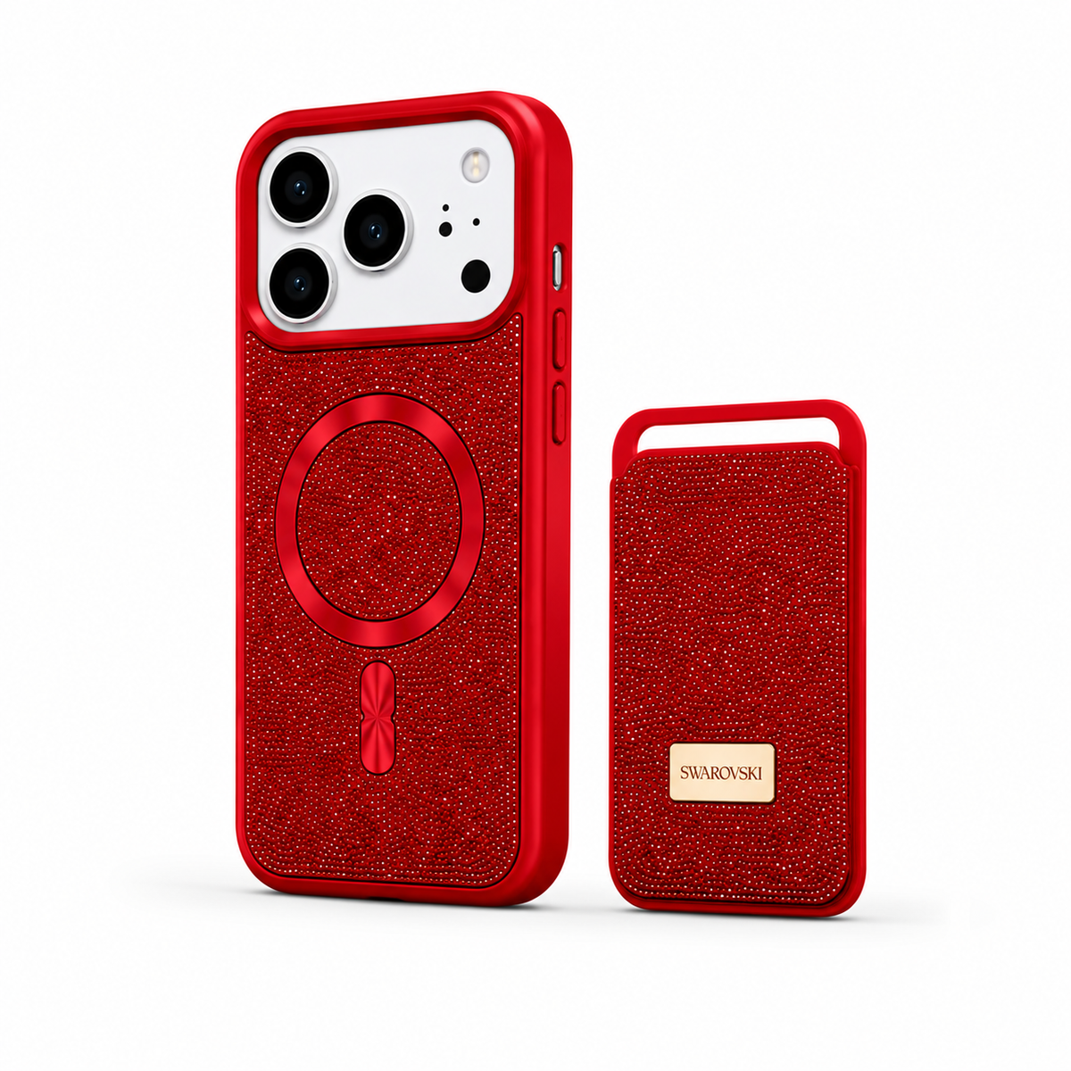Kaeviq® Taşlı Swarowski Magsafe Cüzdanlı Yakut Kırmızısı