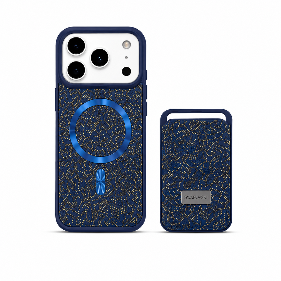 Kaeviq® Taşlı Swarowski Magsafe Cüzdanlı Lacivert