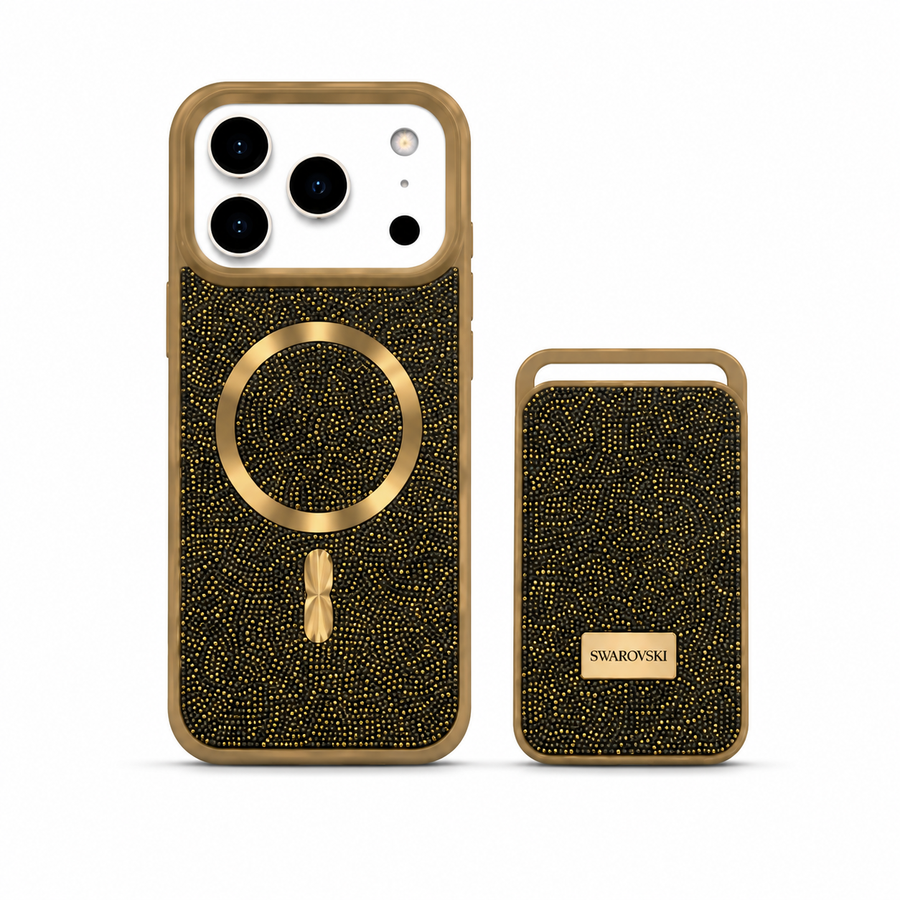 Kaeviq® Taşlı Swarowski Magsafe Cüzdanlı Gold