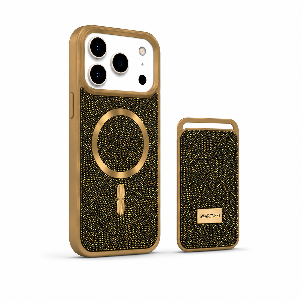 Kaeviq® Taşlı Swarowski Magsafe Cüzdanlı Gold
