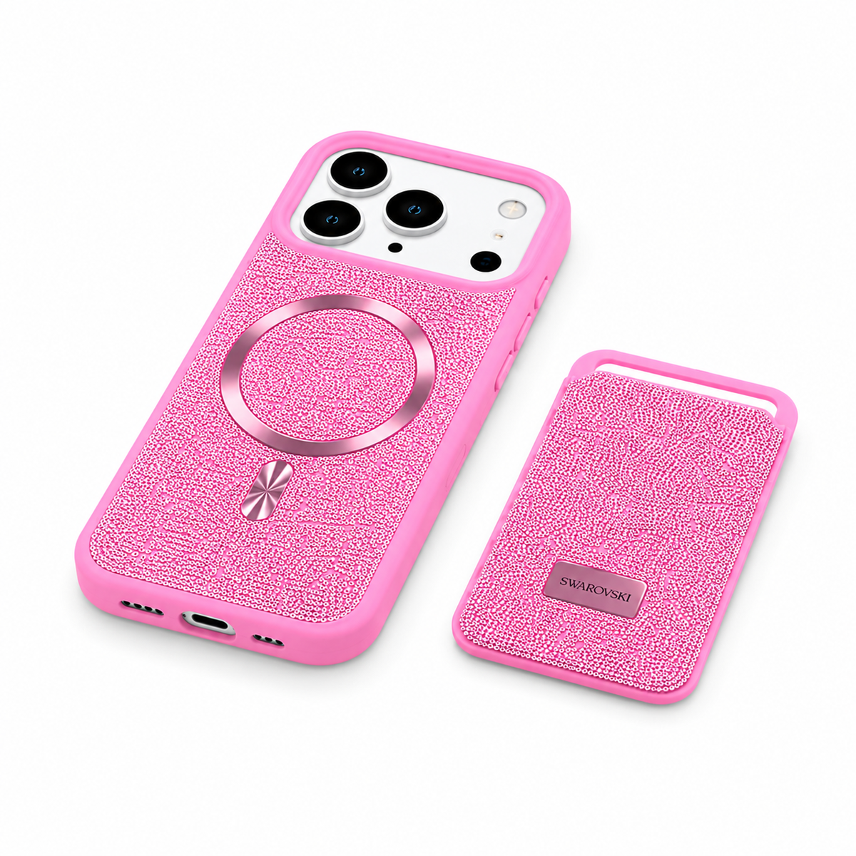 Kaeviq® Taşlı Swarowski Magsafe Cüzdanlı Pembe