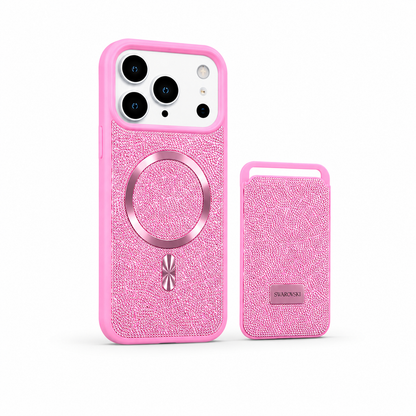 Kaeviq® Taşlı Swarowski Magsafe Cüzdanlı Pembe