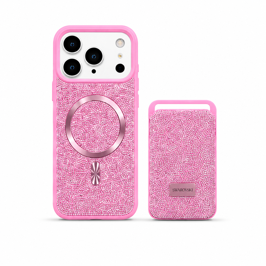 Kaeviq® Taşlı Swarowski Magsafe Cüzdanlı Pembe