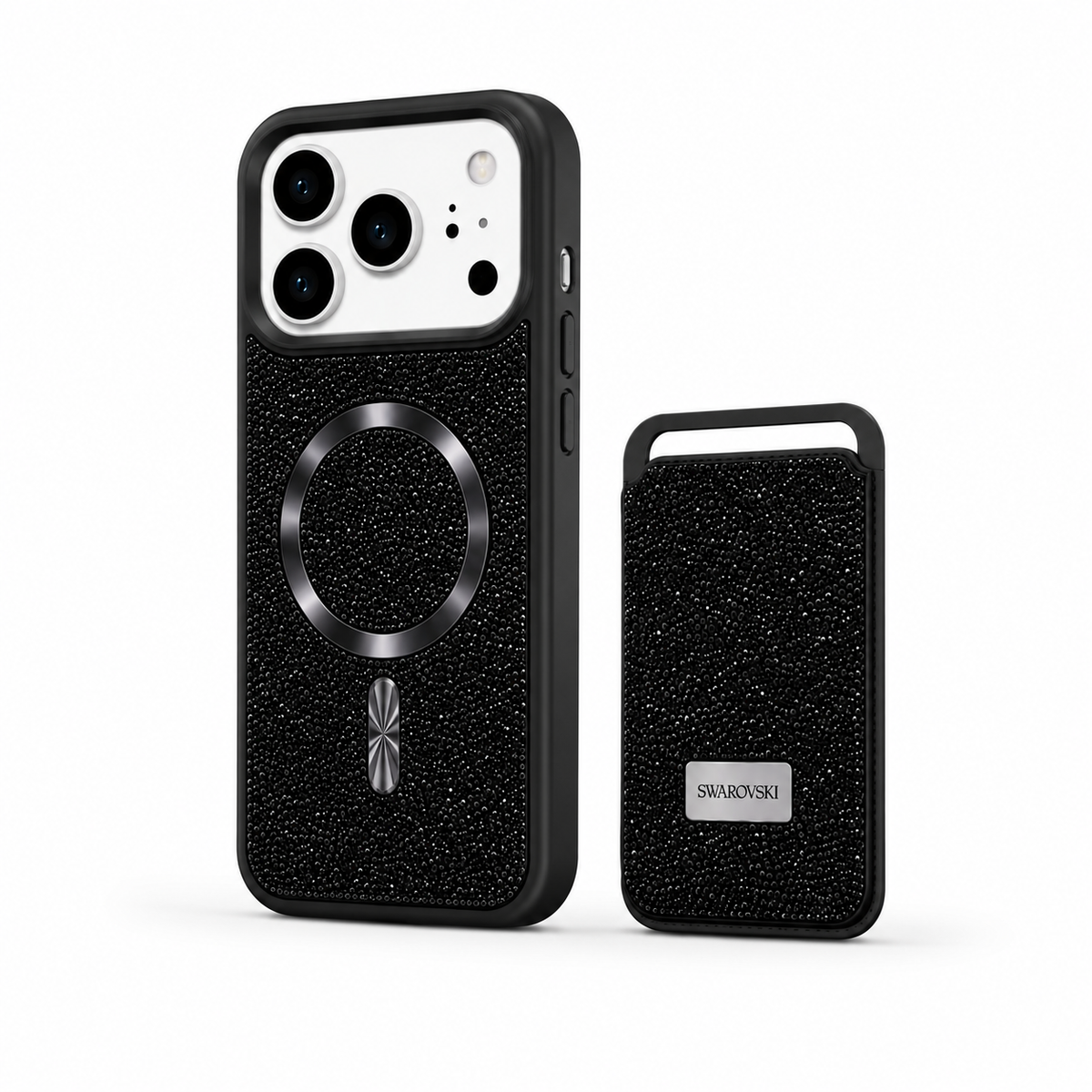 Kaeviq® Taşlı Swarowski Magsafe Cüzdanlı Siyah