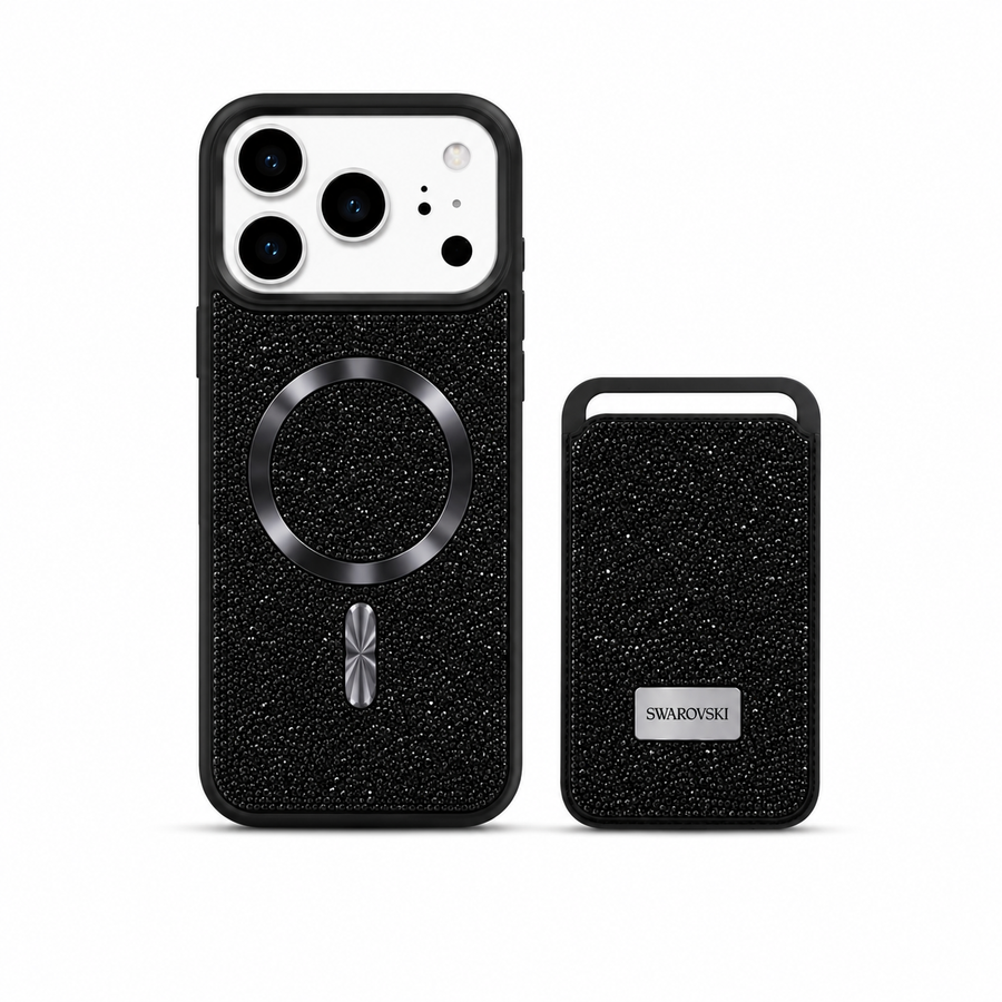 Kaeviq® Taşlı Swarowski Magsafe Cüzdanlı Siyah