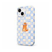 Kaeviq®Mavi Kareli Turuncu Kedi Tasarım Telefon Kılıf